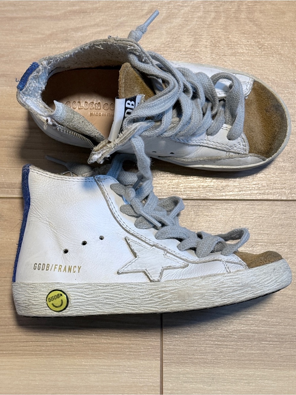 Golden Goose GGDB Francy Kids High Top Sneakers EU 24 White Tan Blue